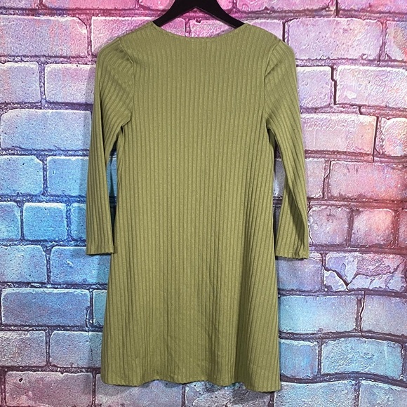 Beautees Women’s Small Olive Green Ribbed Knit Open Front Cardigan 3/4 Sleeve - Picture 3 of 7